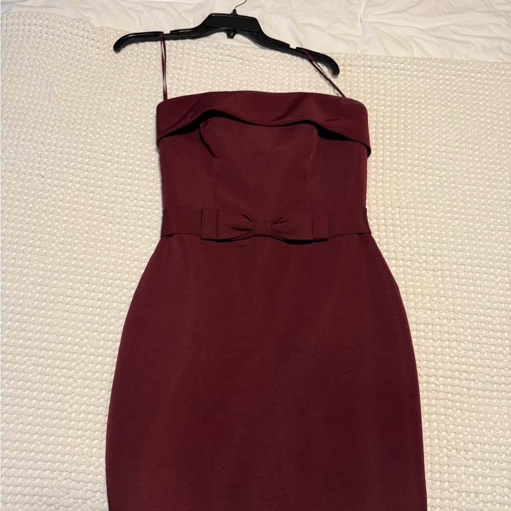 Amsale Greer Faille Ruby Maroon Bridesmaid Dress 6 Strapless